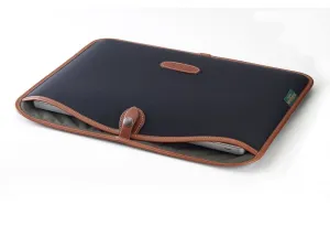 15" Laptop Slip - Black Canvas / Tan Leather