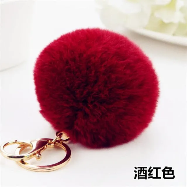 2016 Fashion 13 Colors Rabbit Fur Keychain Ball Pompom Cell Phone Car Keychain Pendant Handbag