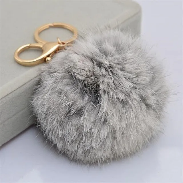 2016 Fashion 13 Colors Rabbit Fur Keychain Ball Pompom Cell Phone Car Keychain Pendant Handbag