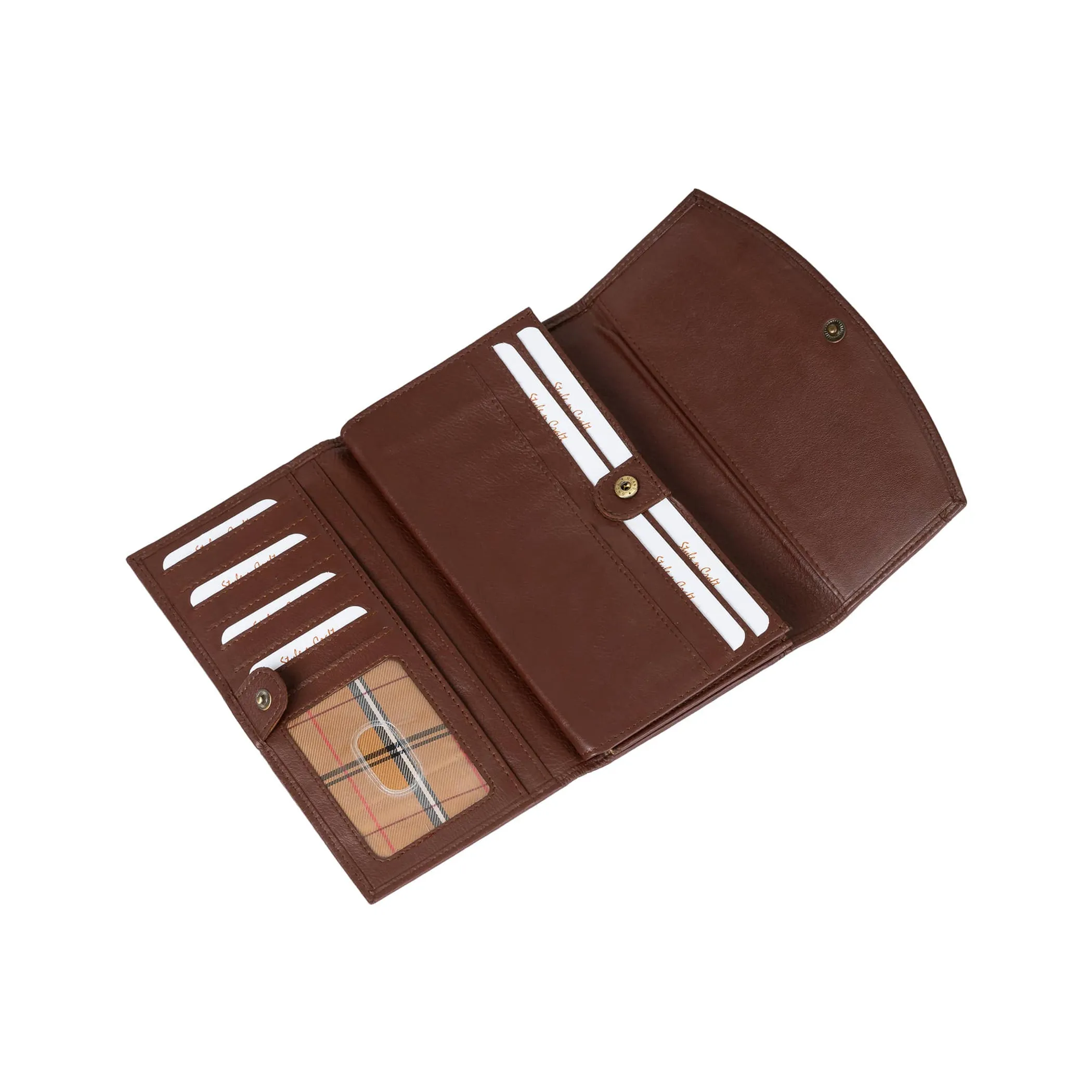 391105 Double Fold Clutch Wallet in Brown Full Grain Leather