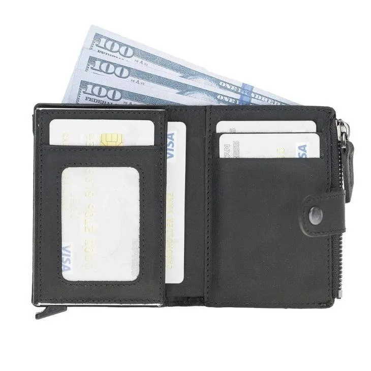 Aaron Leather Zip Mechanical Card Holder Black