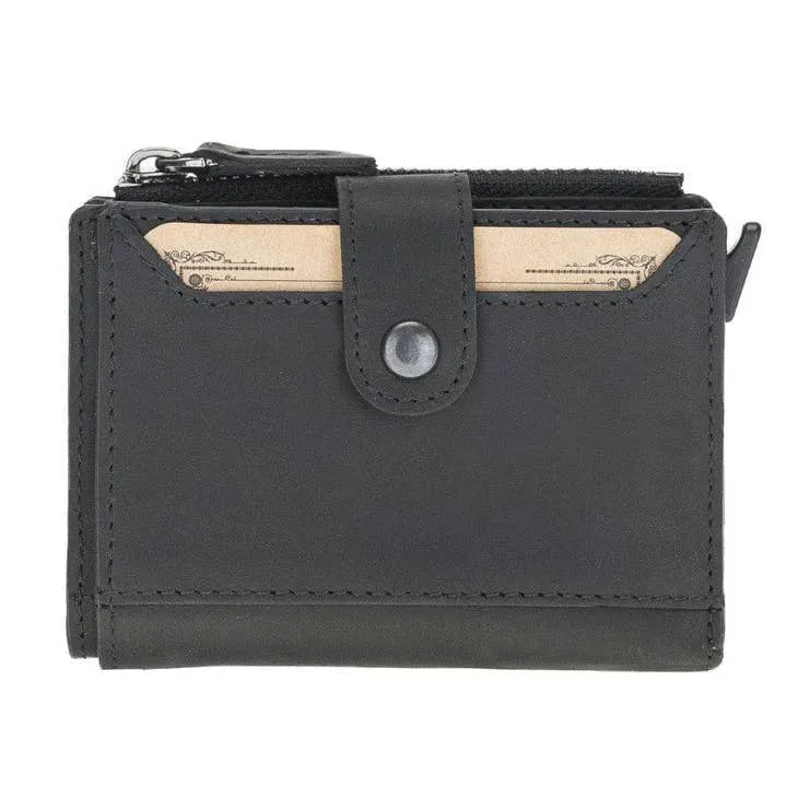 Aaron Leather Zip Mechanical Card Holder Black