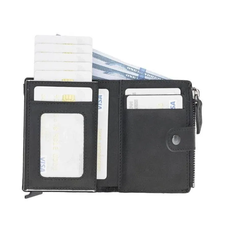 Aaron Leather Zip Mechanical Card Holder Black