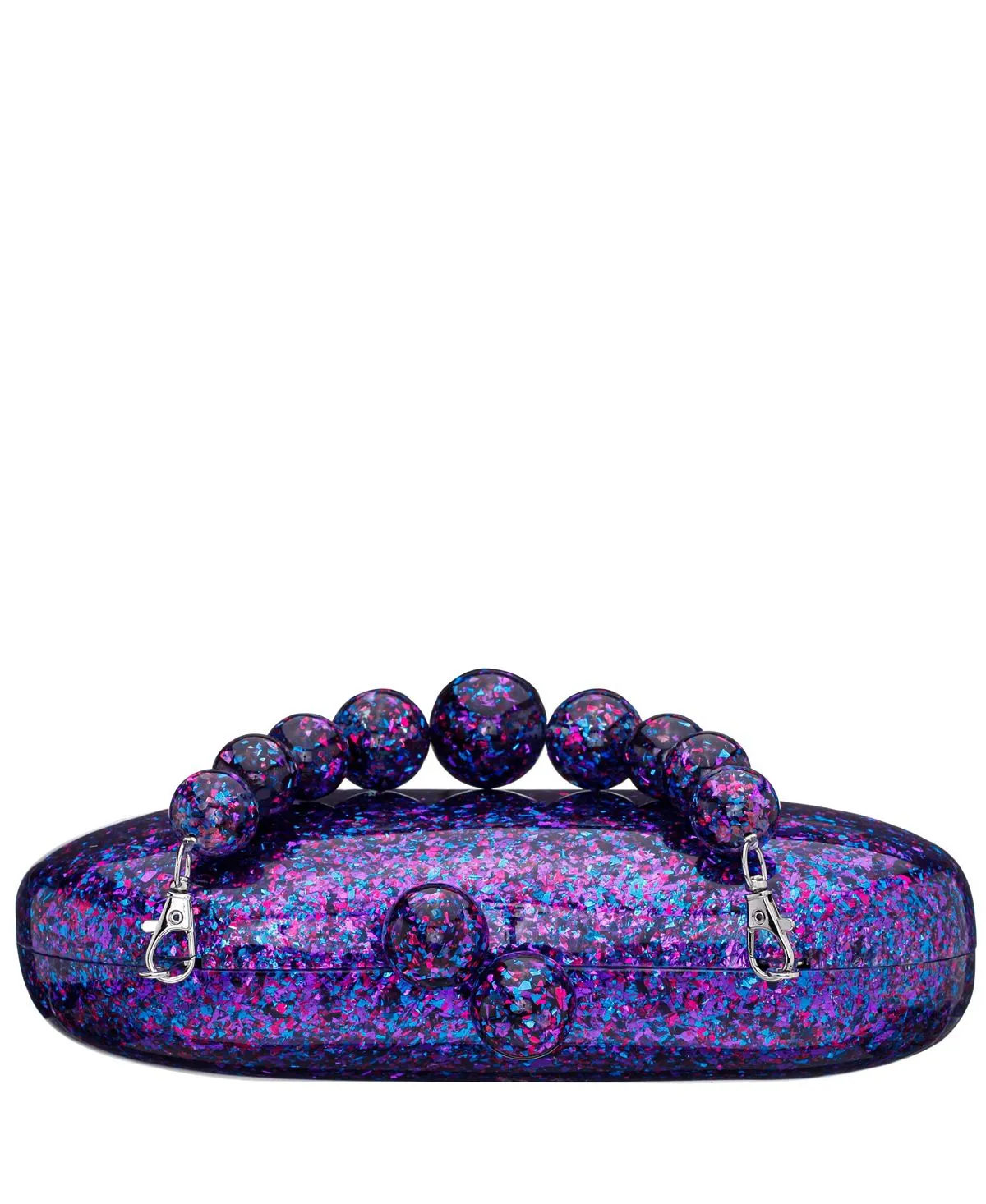 Acrylic minaudiere with print and beaded handle, Nina clutch