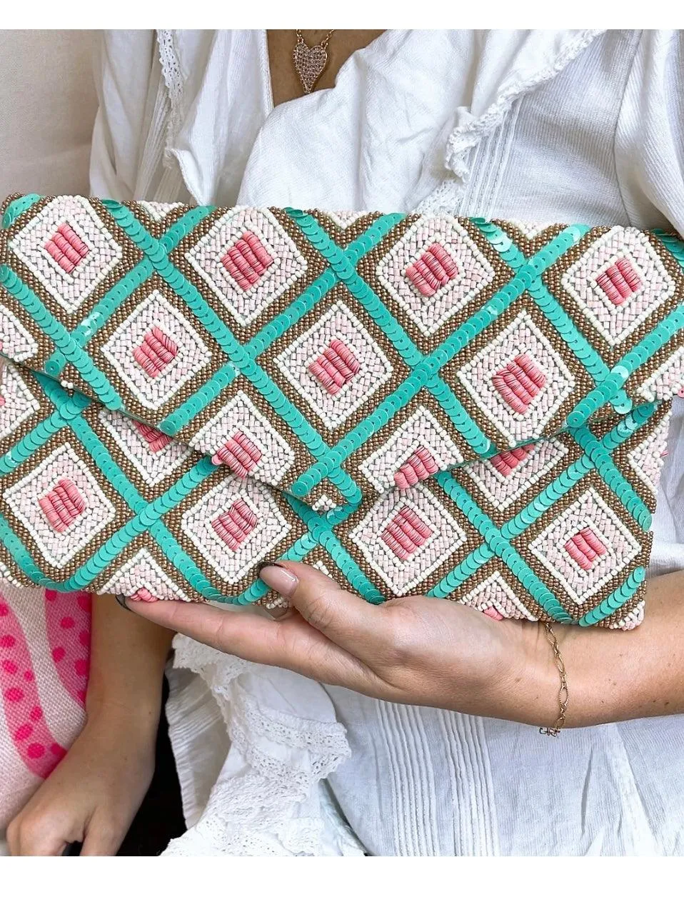 Aztec Beaded Clutch