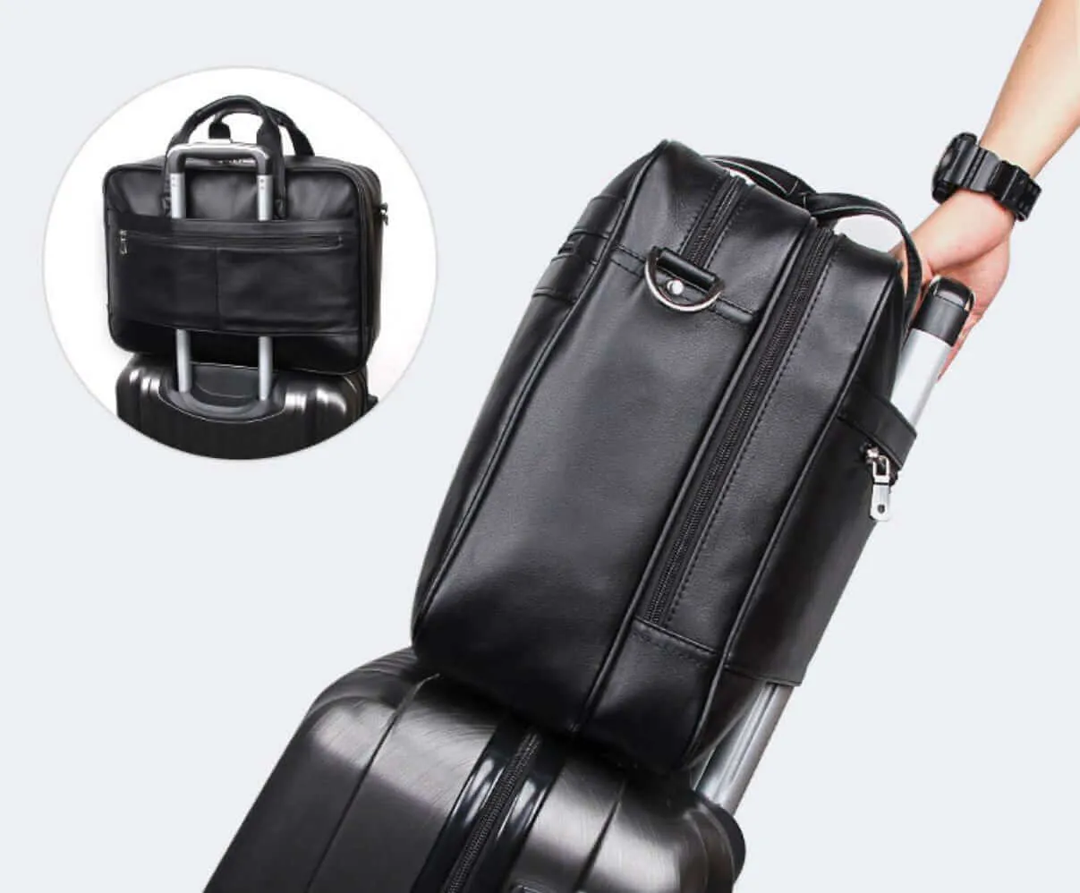 Black Nappa Leather Laptop Bag - Sleek and Functional