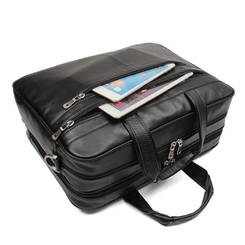 Black Nappa Leather Laptop Bag - Sleek and Functional