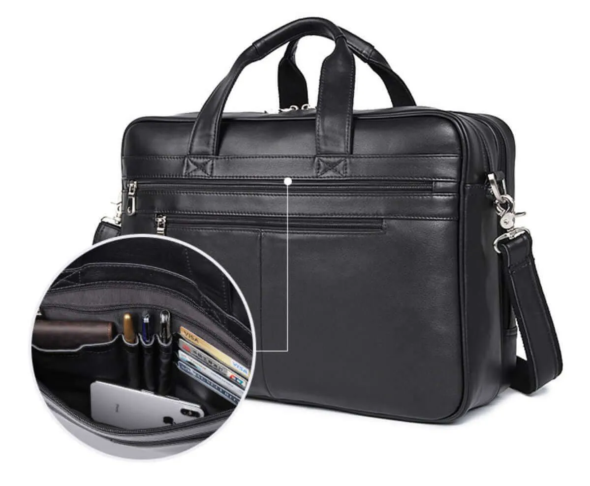 Black Nappa Leather Laptop Bag - Sleek and Functional