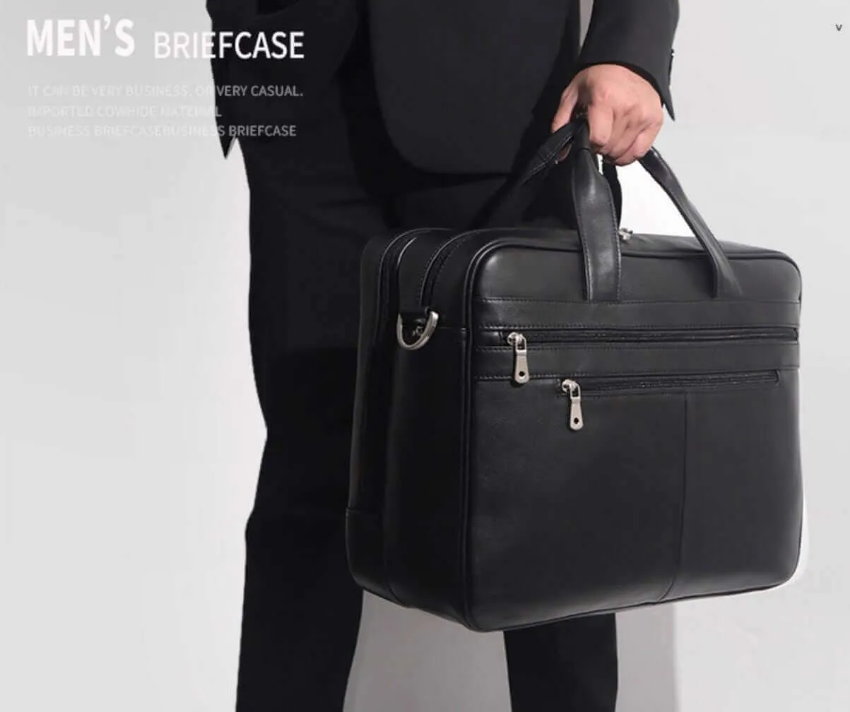 Black Nappa Leather Laptop Bag - Sleek and Functional