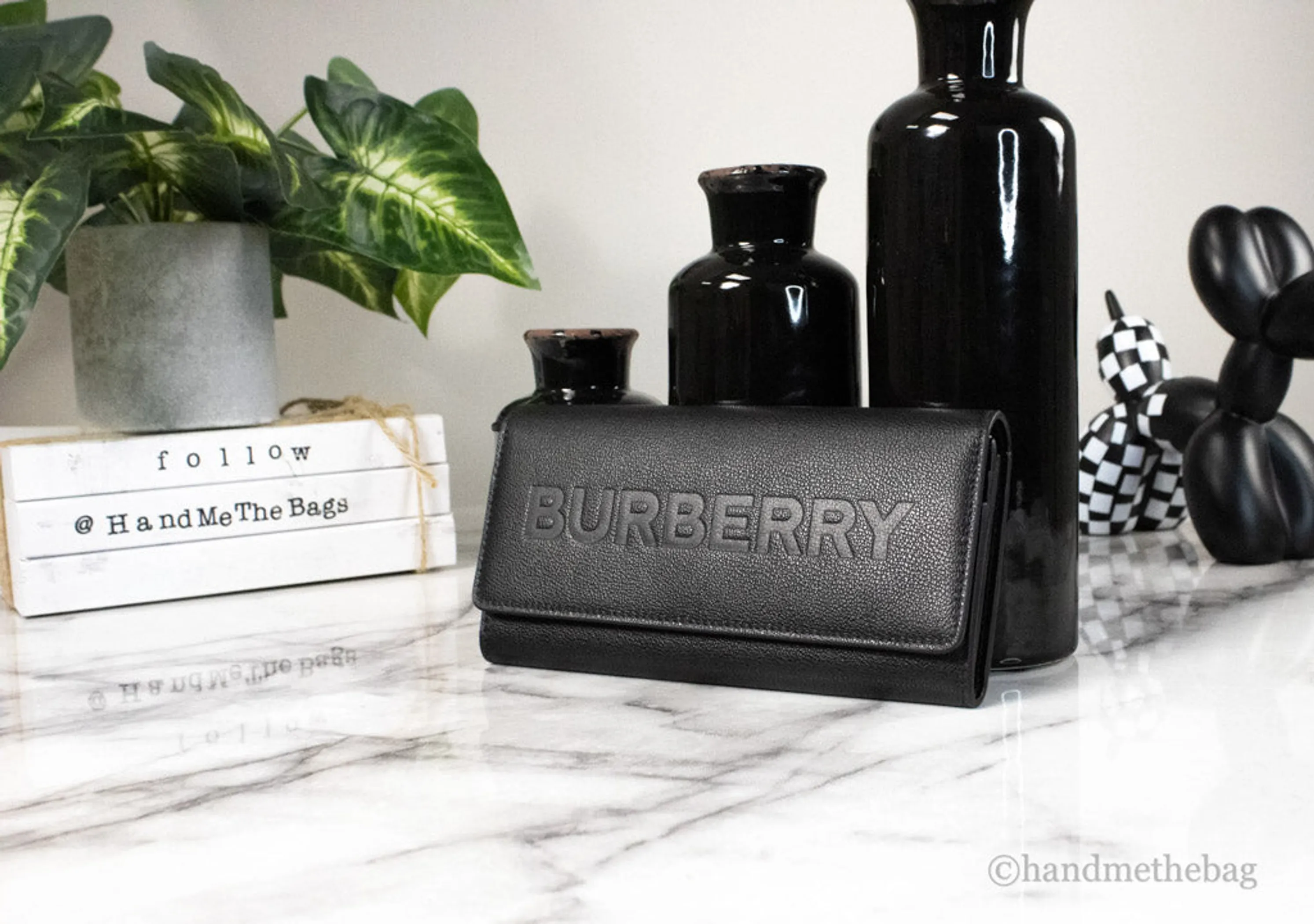 Burberry Porter Black Leather Branded Embossed Clutch Flap Wallet