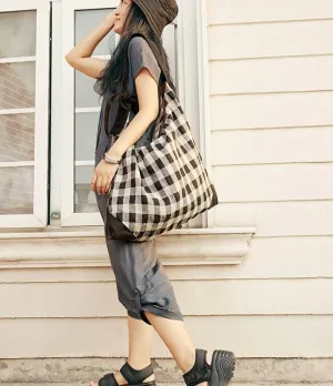 Checked Cotton Linen Bag  Shoulder Strap Single Shoulder Bag