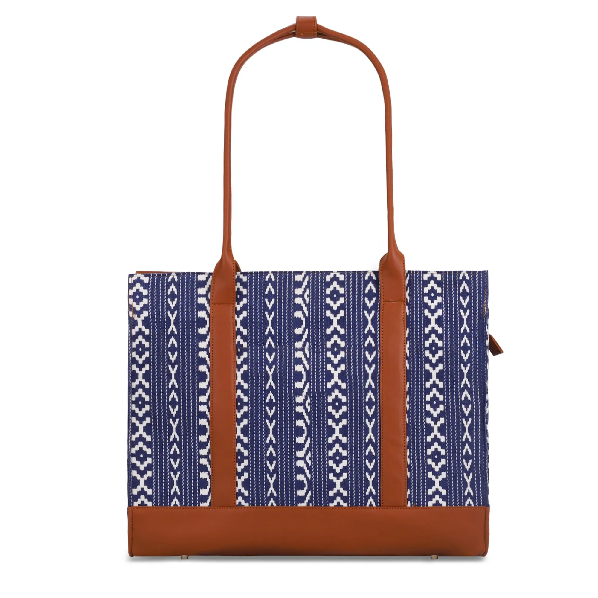 Clownfish Women's Laptop Handbag | Printed Canvas   Vegan Leather | Tote/Shoulder Bag for Women | 15.6 inch Laptop Sleeve | 17 Ltr Capacity | Women's Laptop Handbag with Sling Strap | Navy Blue