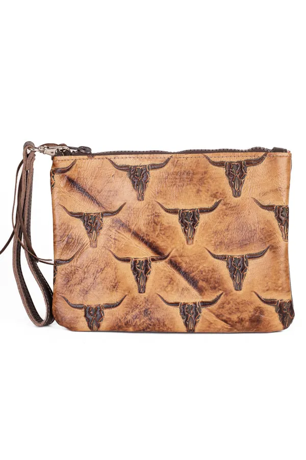 Clutch - Brown Skulls detail Leather #13