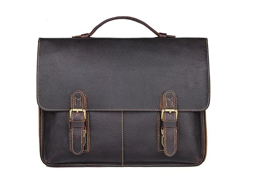 Coffee Leather Mens Laptop Bags Briefcase