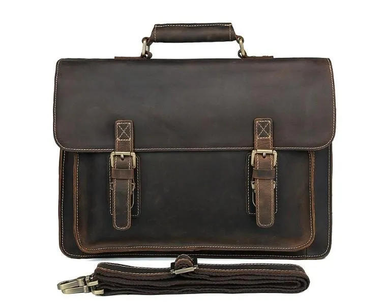 Dark Brown Unisex Large Leather Travel Laptop Bags Briefcase