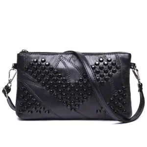 Diamond Genuine Leather Bag Rivet Crossbody Messenger Bag