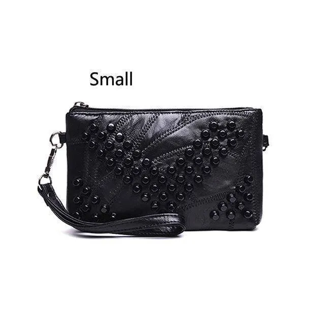 Diamond Genuine Leather Bag Rivet Crossbody Messenger Bag