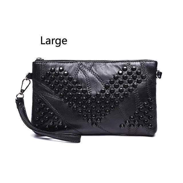 Diamond Genuine Leather Bag Rivet Crossbody Messenger Bag