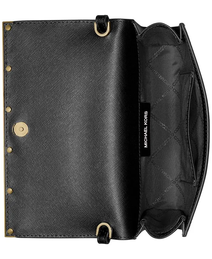 East West Michael Kors Large Leather Clutch, Black