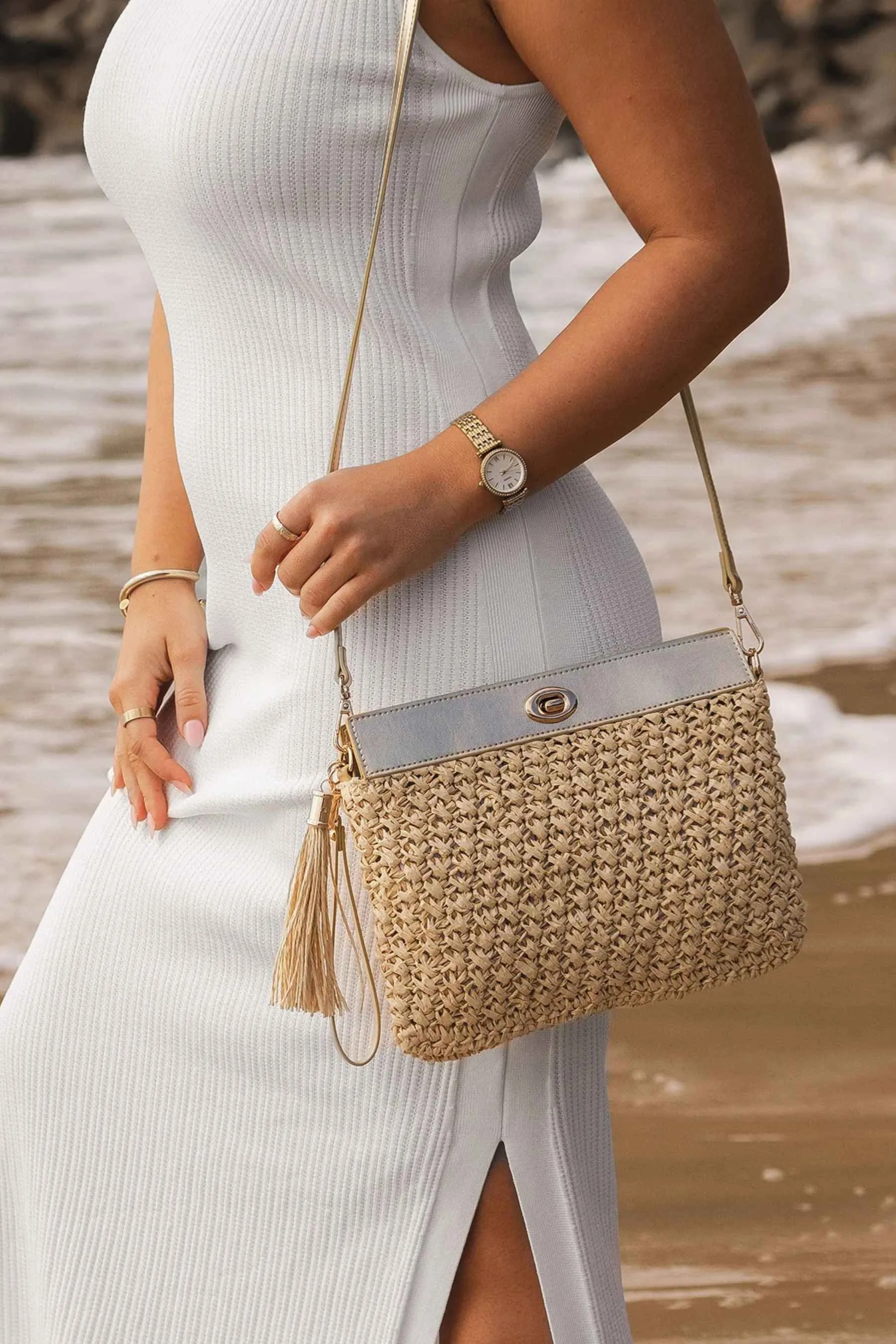 Fern Raffia Clutch | Champagne