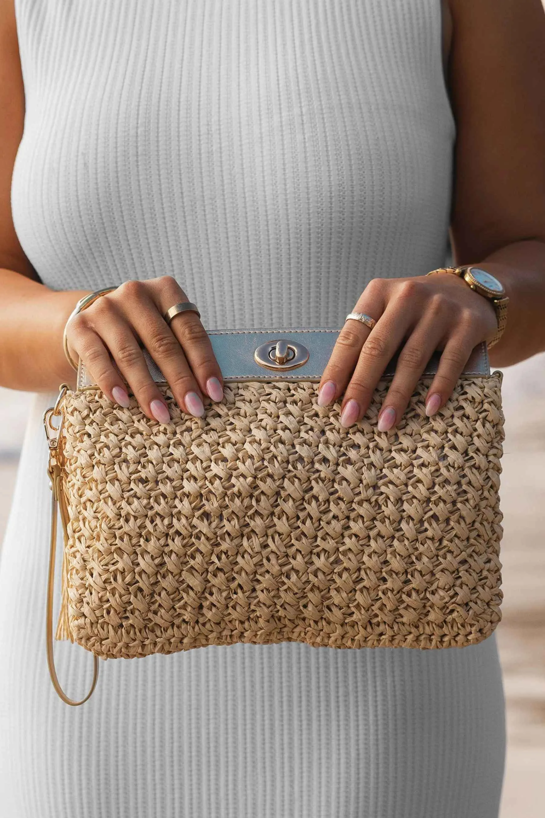 Fern Raffia Clutch | Champagne