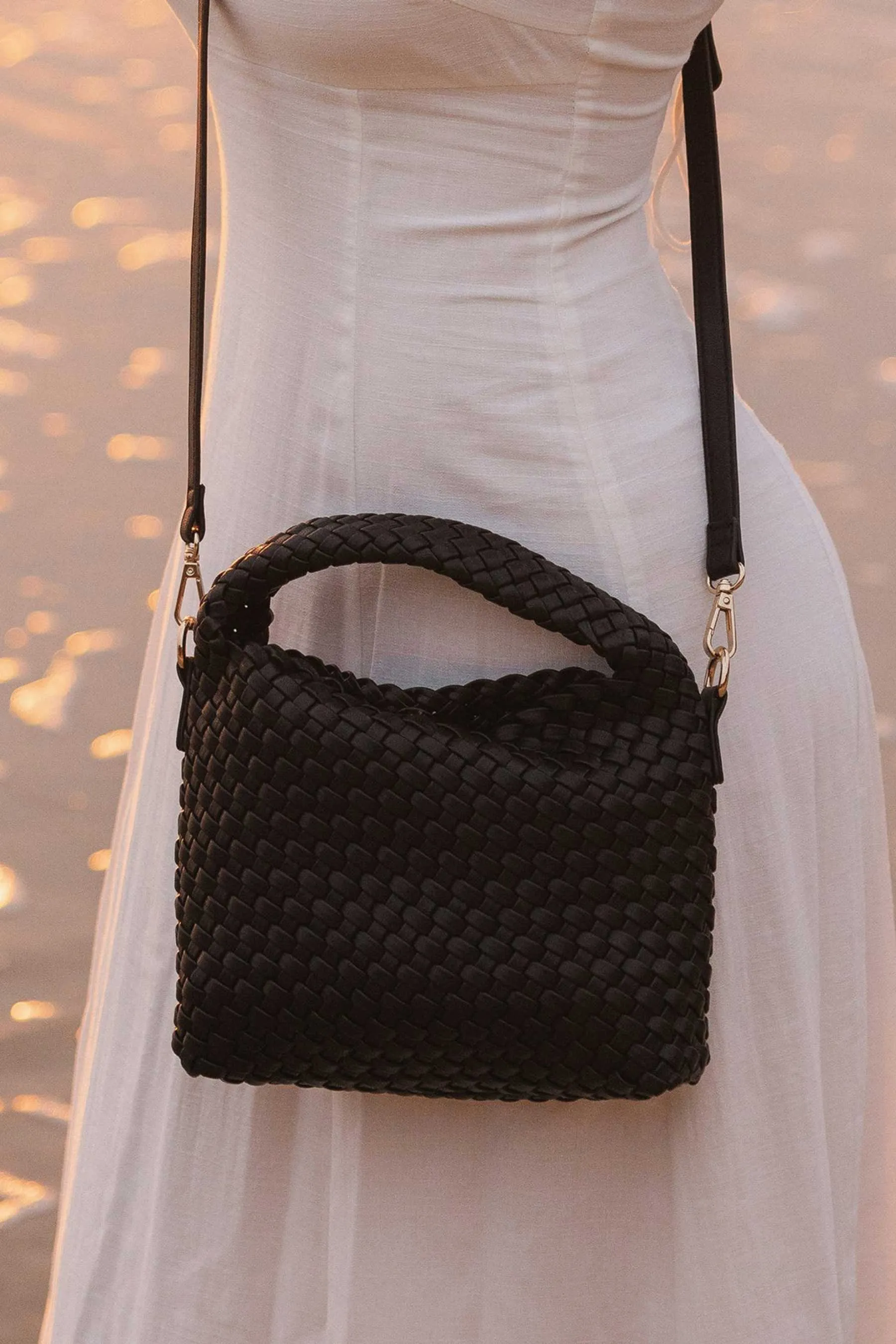 Gabby Mini Woven Shoulder Bag | Black