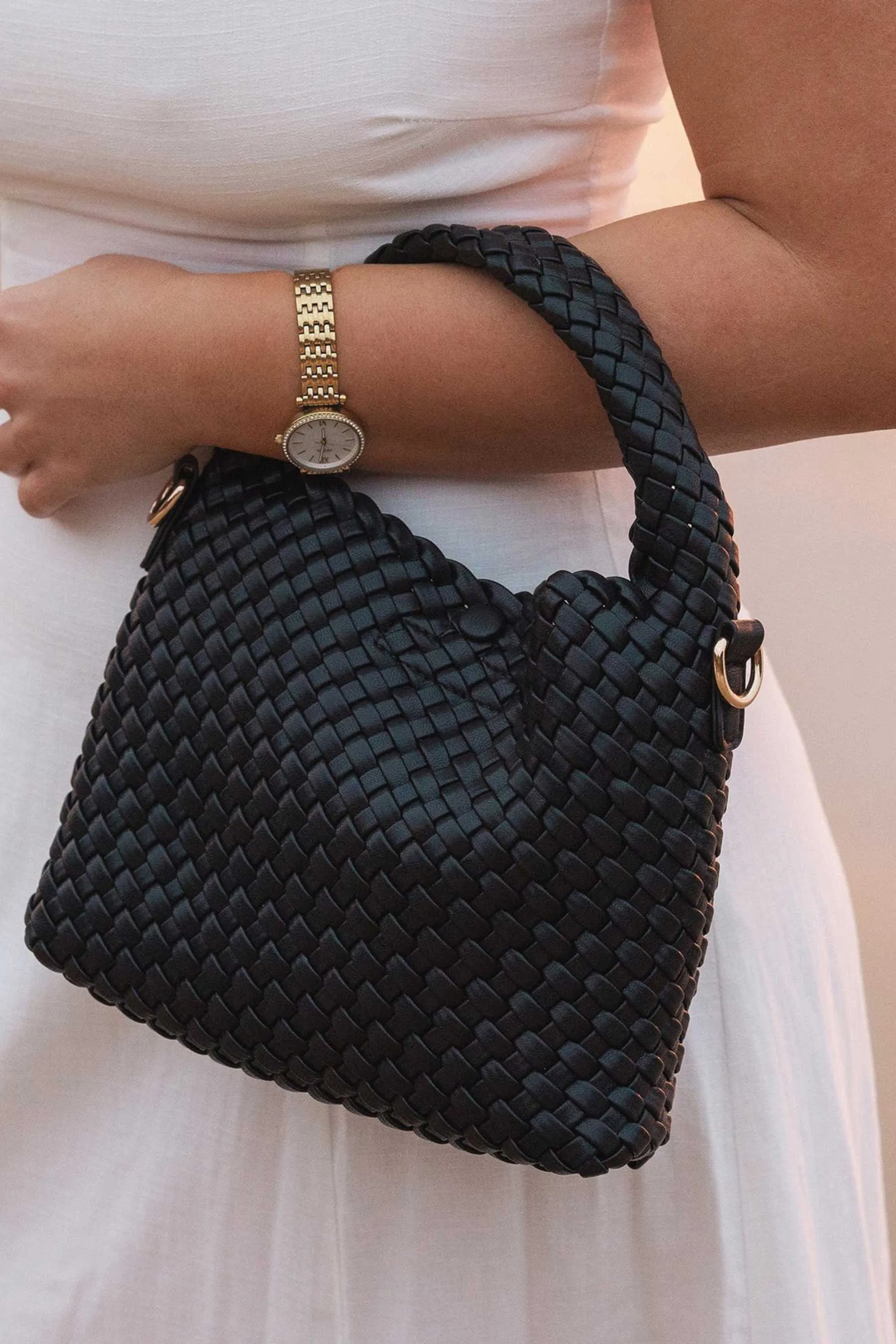 Gabby Mini Woven Shoulder Bag | Black