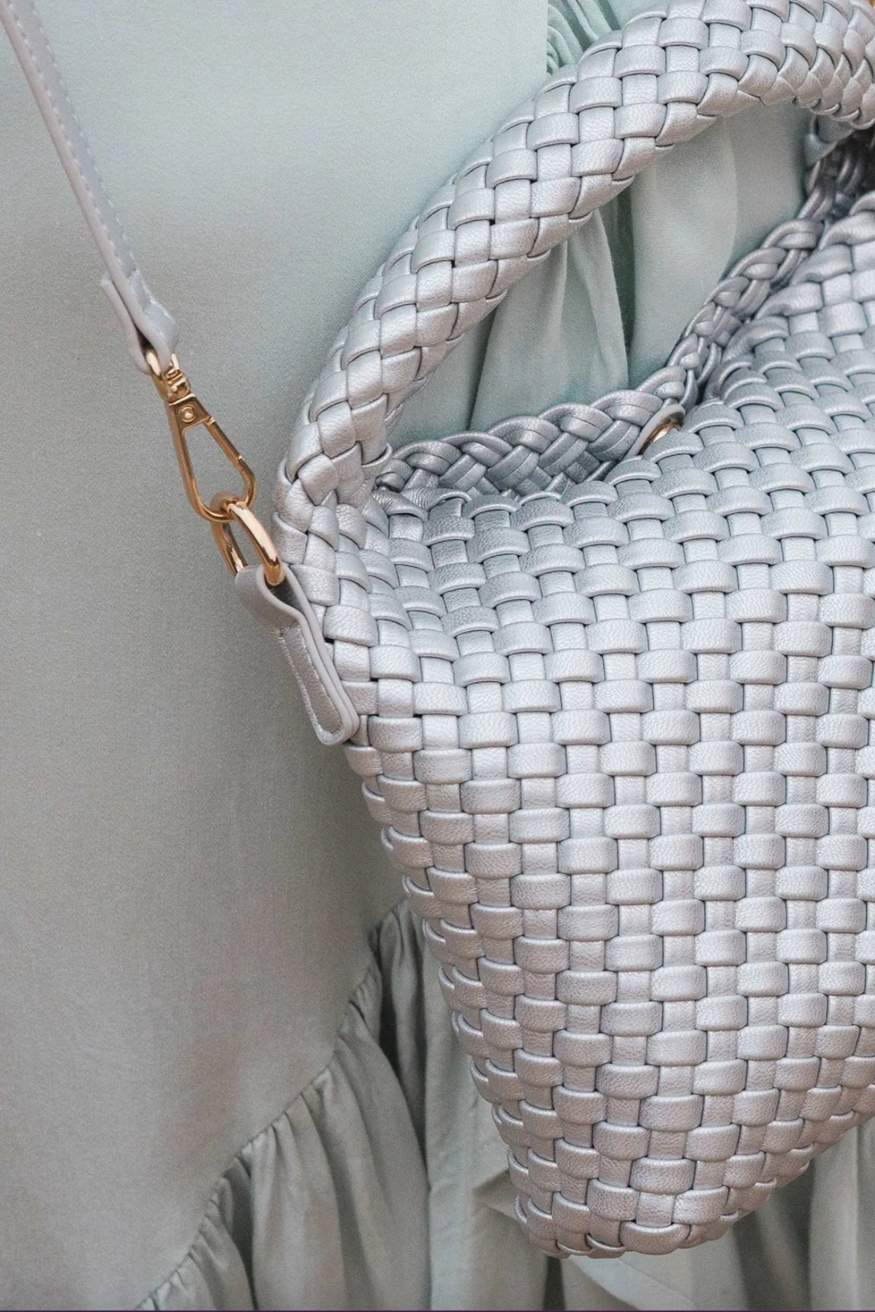 Gabby Mini Woven Shoulder Bag | Silver