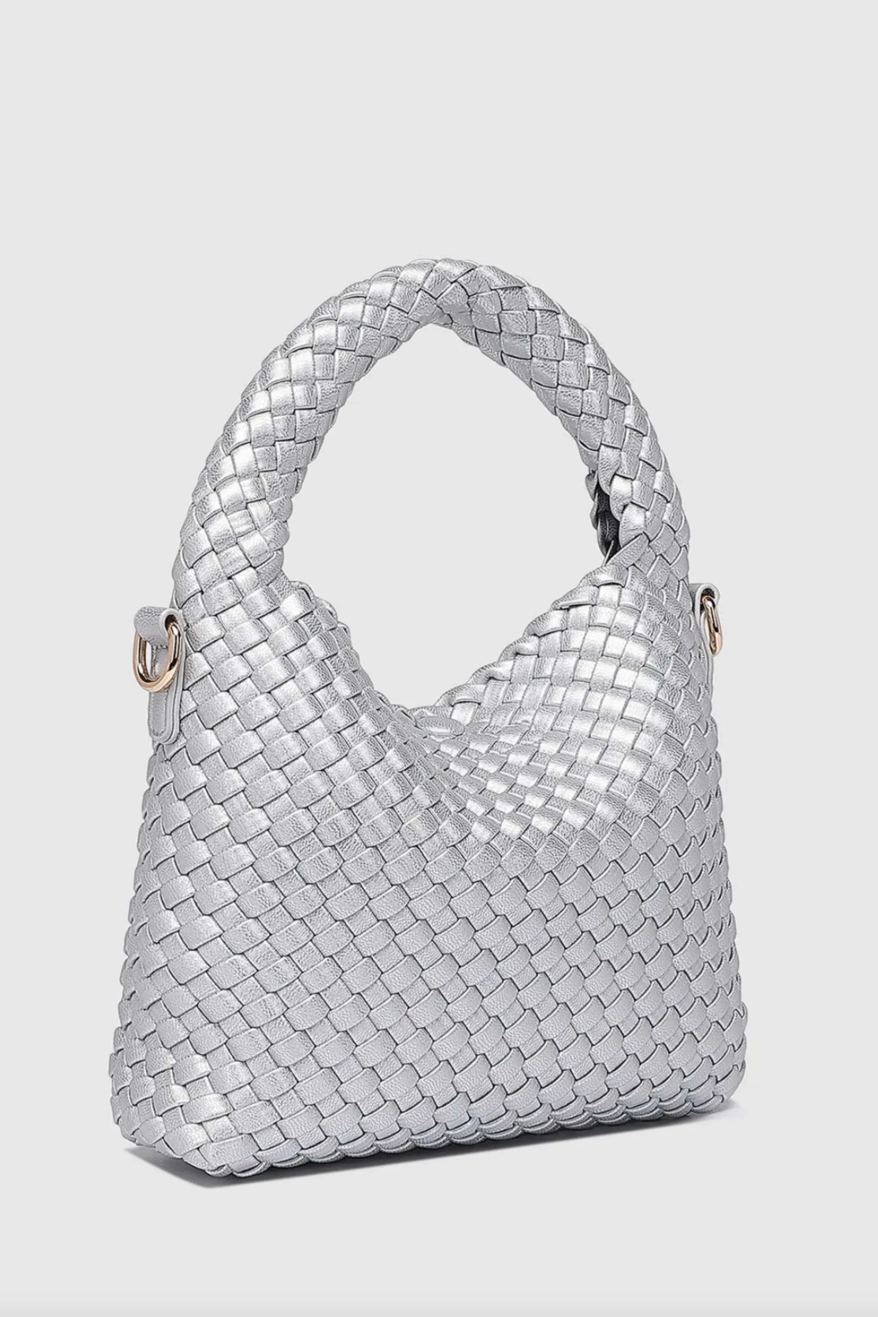 Gabby Mini Woven Shoulder Bag | Silver