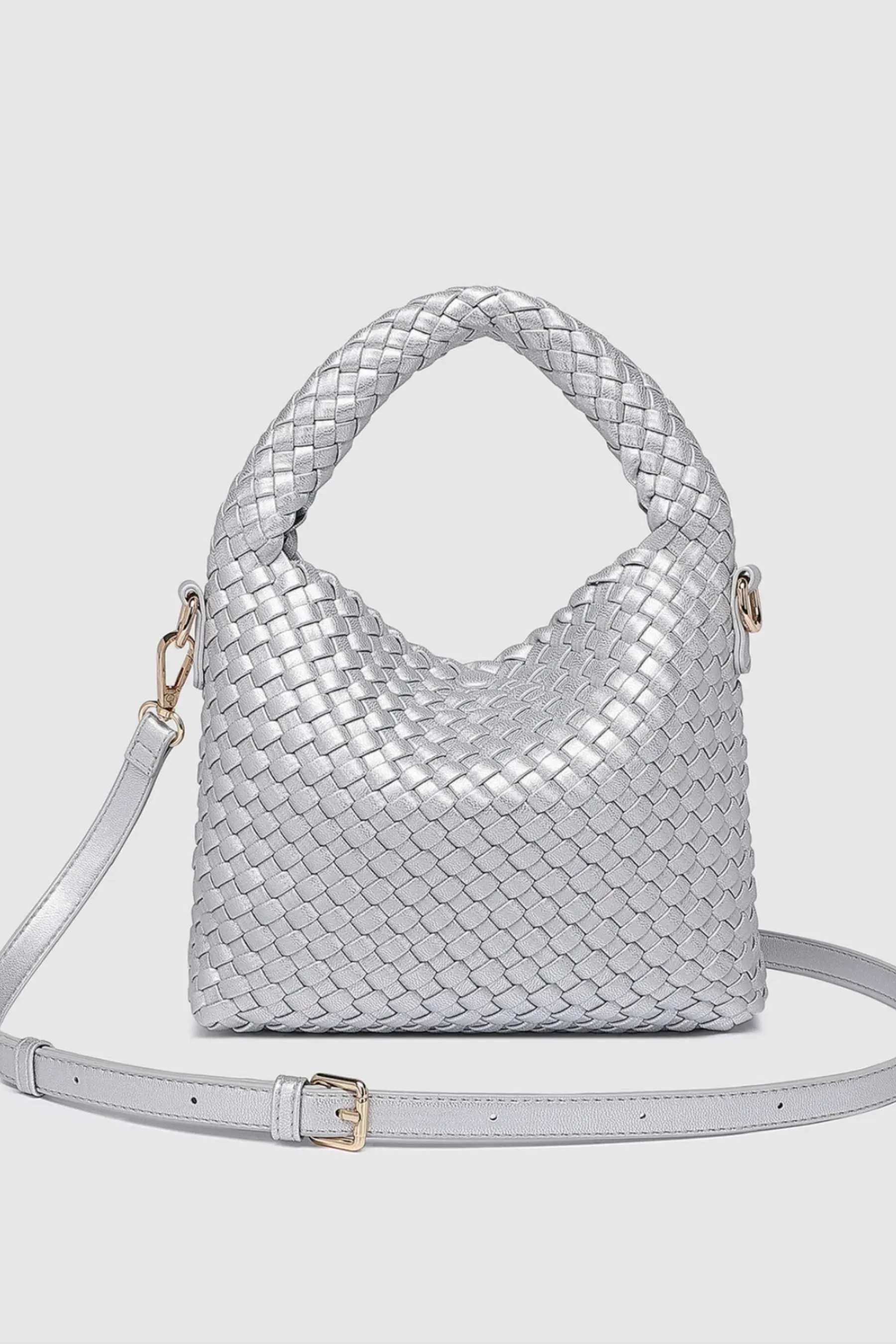 Gabby Mini Woven Shoulder Bag | Silver