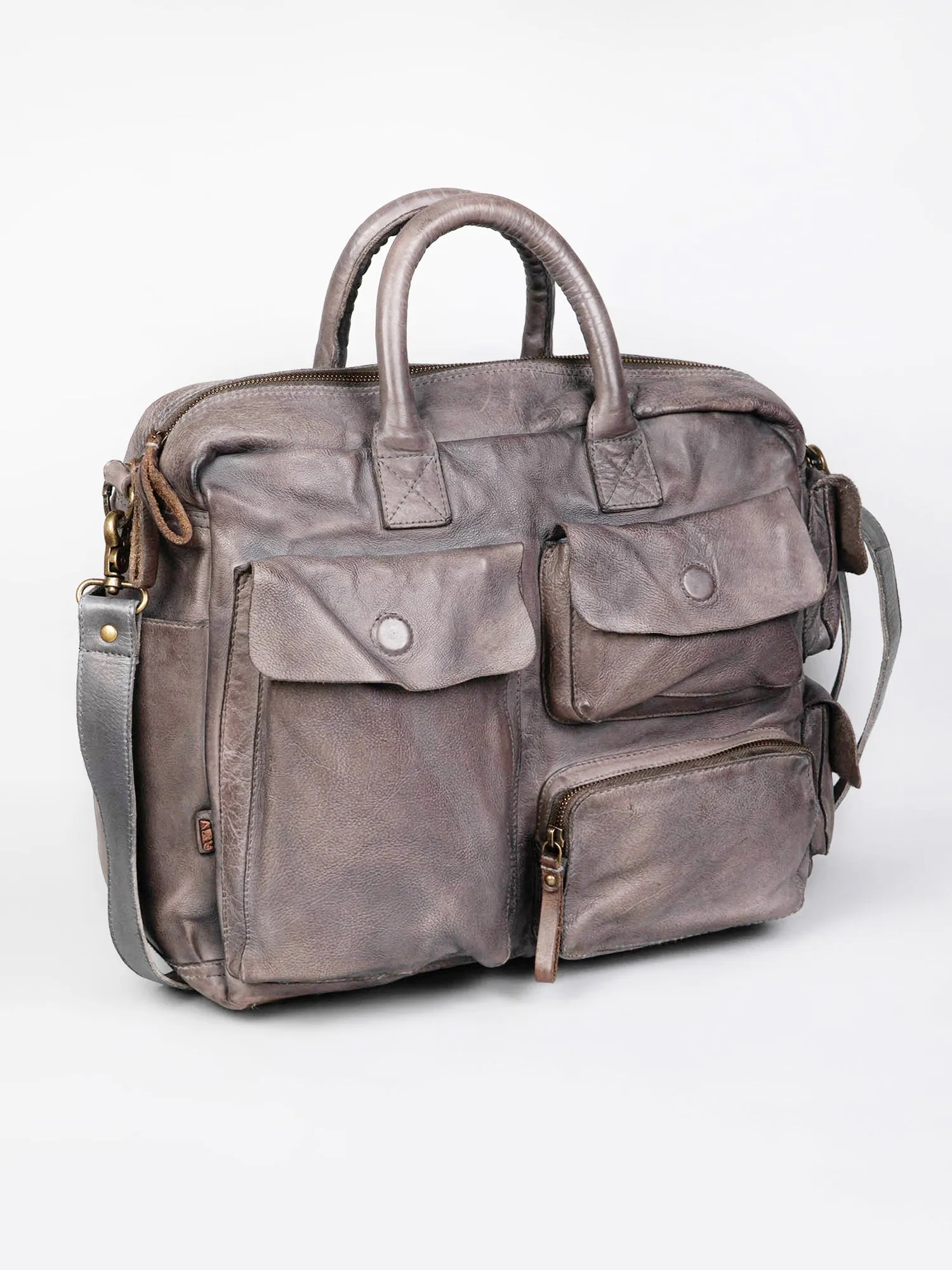 Grey Leather Laptop Bag