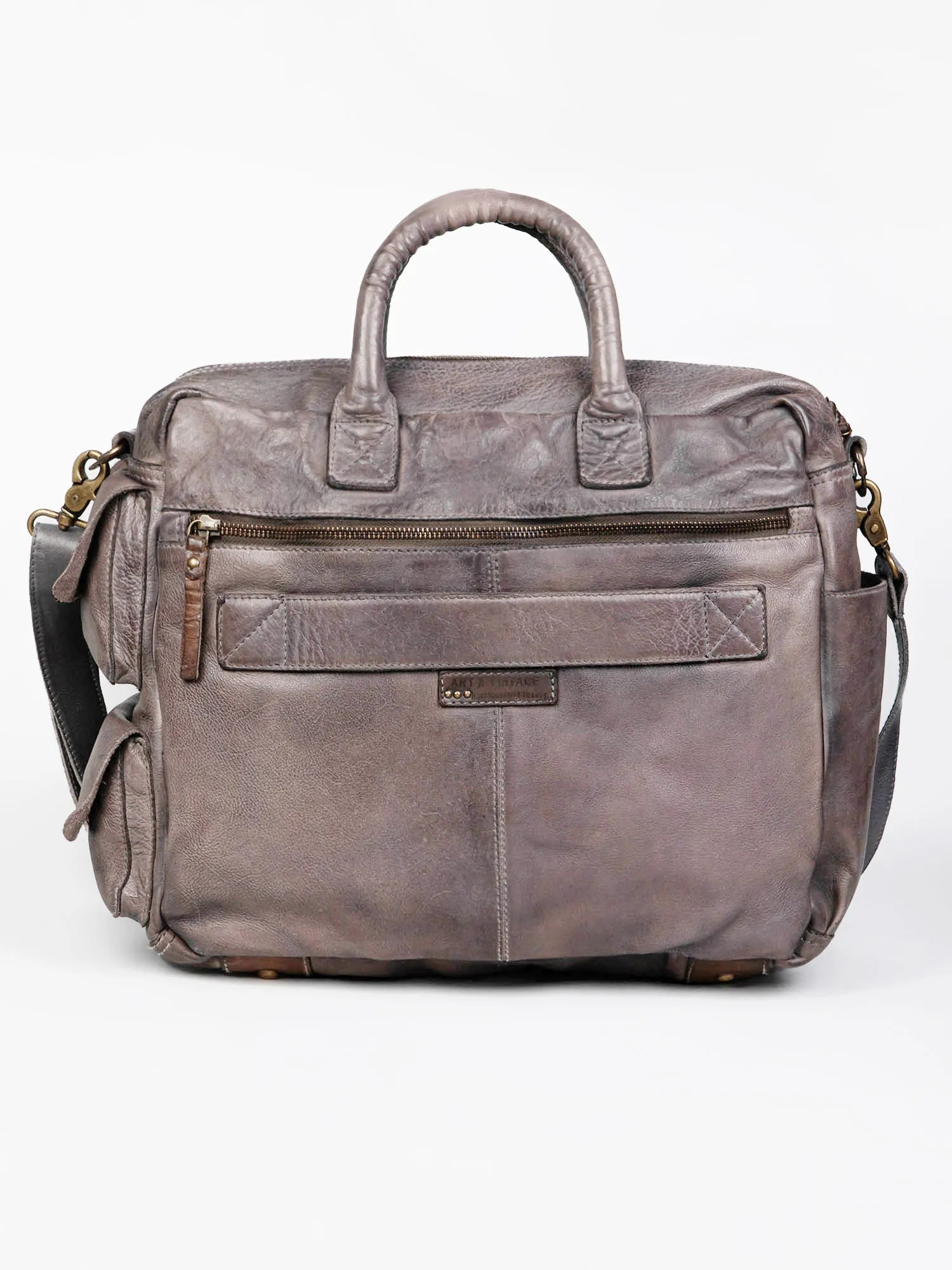 Grey Leather Laptop Bag