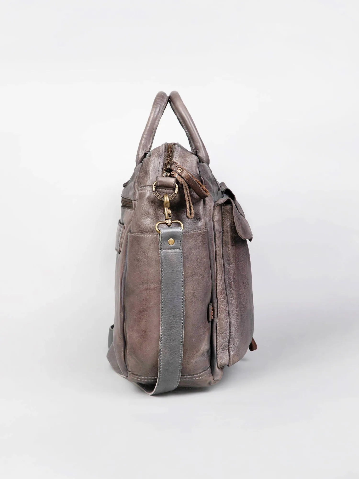 Grey Leather Laptop Bag