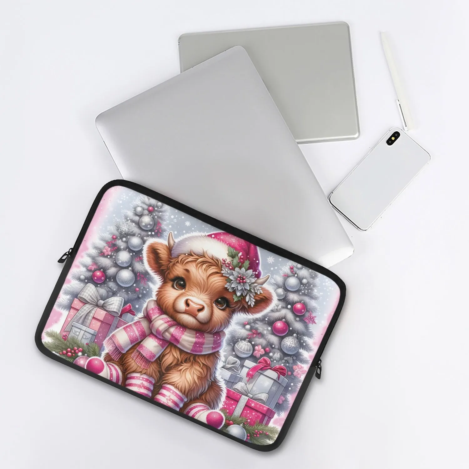 Laptop Sleeve - without handles - Christmas - Highland Cow