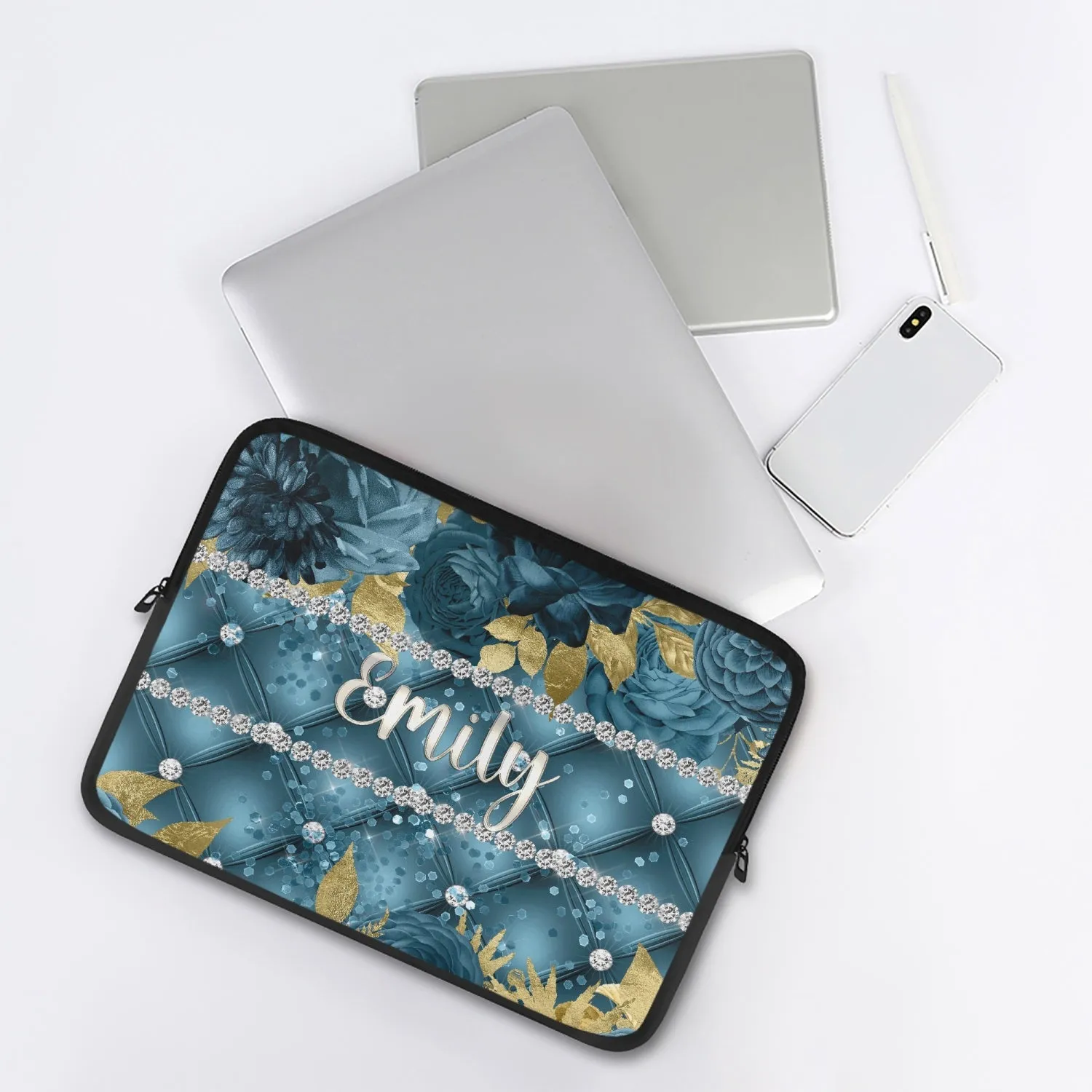 Laptop Sleeve - without handles - Teal Floral - Personalised