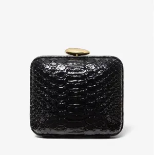 Leather clutch with python embossing Michael Kors Tina Mini Python Embossed Leather, black