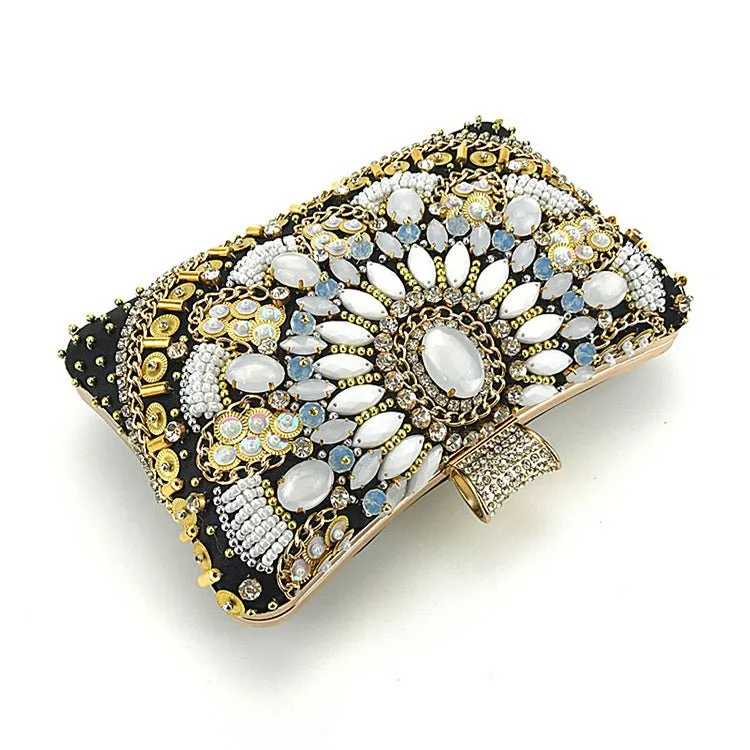 Luxy Moon Beaded Clutch Purse Black Evening Bags Wedding Party Handbag