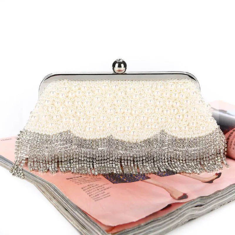 Luxy Moon Beaded Diamonds Women Evening Bags Small Pearl Clutch Purse