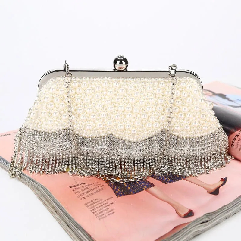 Luxy Moon Beaded Diamonds Women Evening Bags Small Pearl Clutch Purse