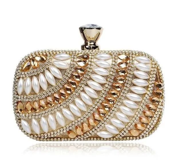 Luxy Moon Beaded Evening Clutches Pearl Diamonds Handbags