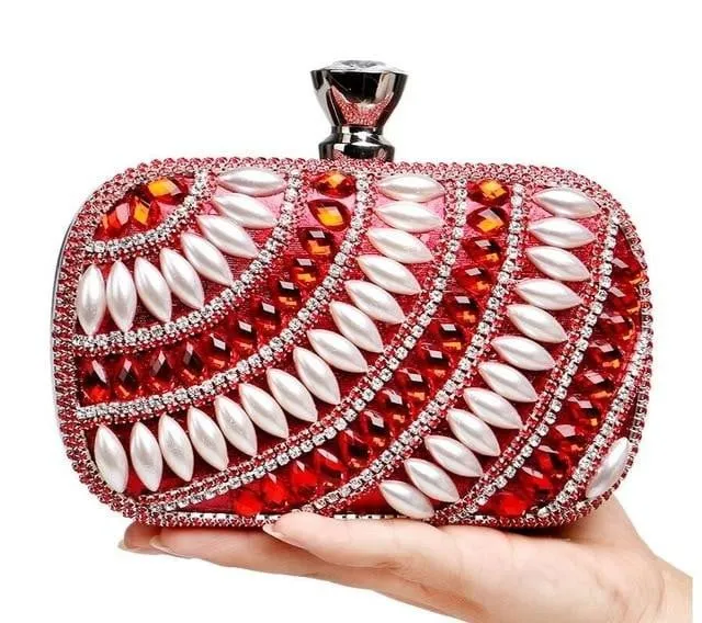 Luxy Moon Beaded Evening Clutches Pearl Diamonds Handbags