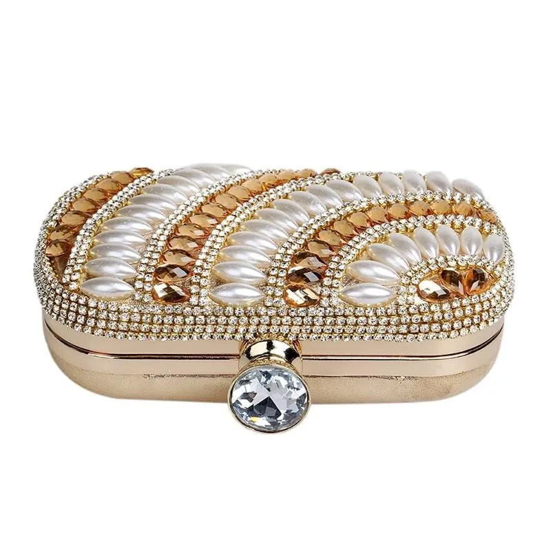 Luxy Moon Beaded Evening Clutches Pearl Diamonds Handbags