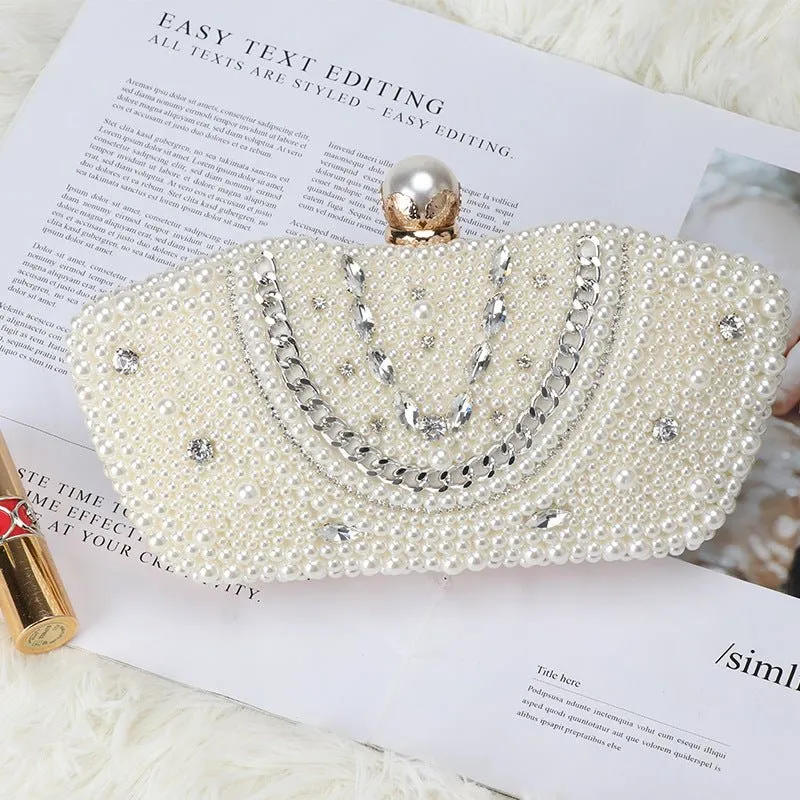 Luxy Moon Beige Design Beaded Wedding Party Clutch