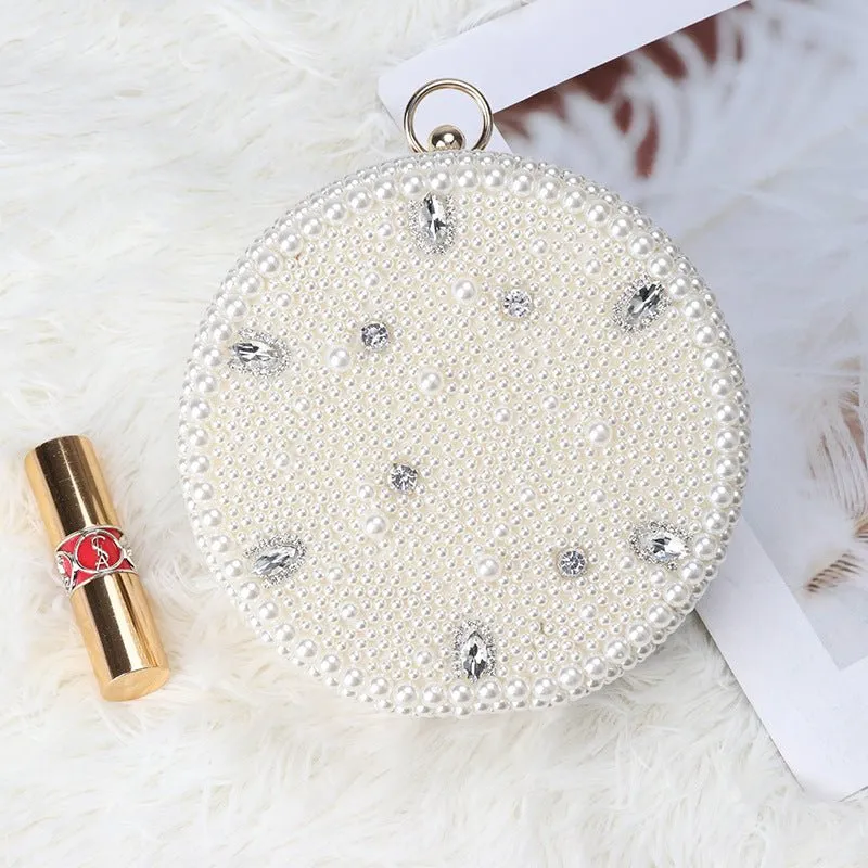 Luxy Moon Beige Design Beaded Wedding Party Clutch