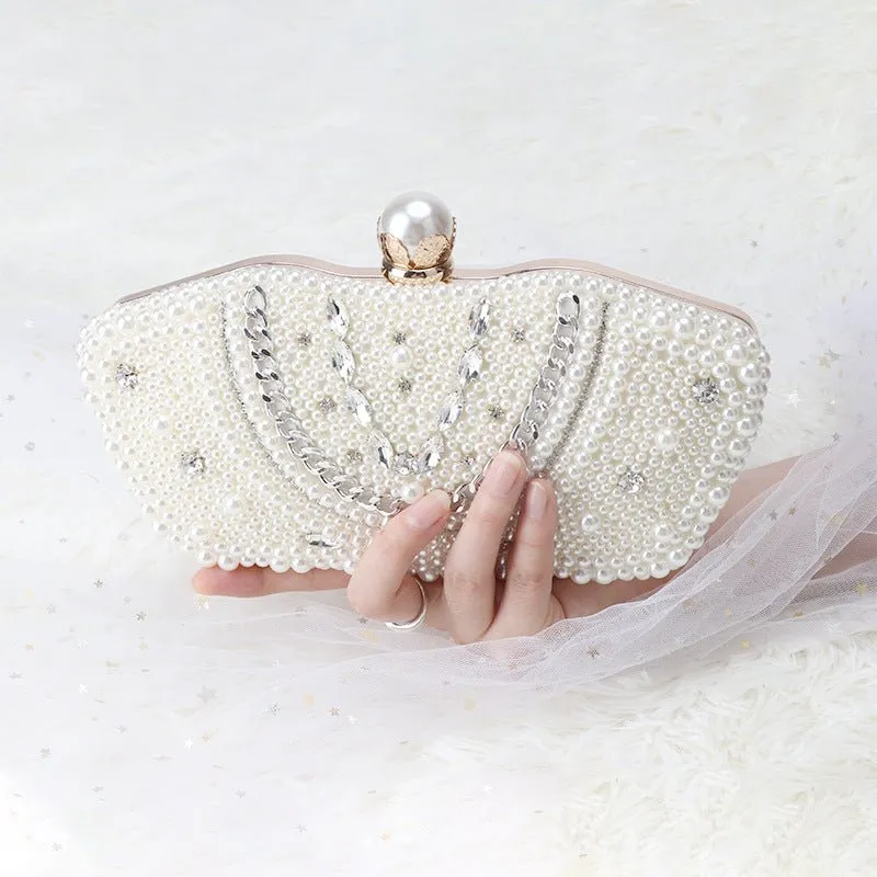 Luxy Moon Beige Design Beaded Wedding Party Clutch