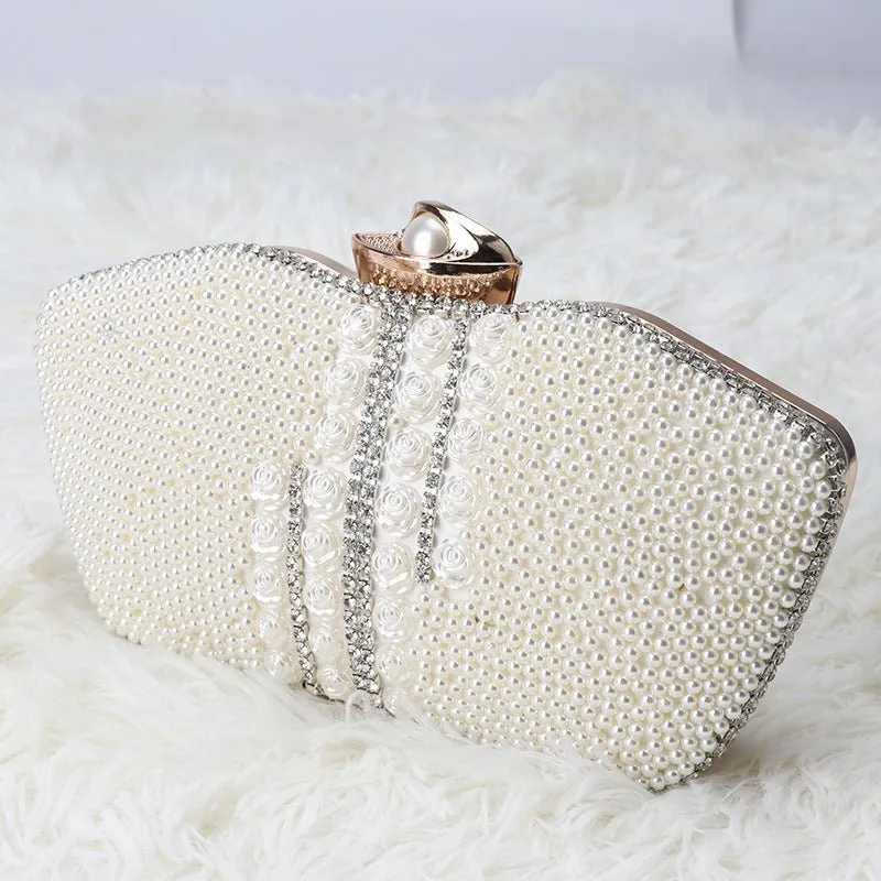 Luxy Moon Beige Design Beaded Wedding Party Clutch