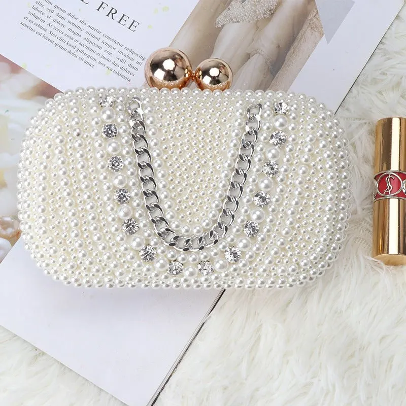 Luxy Moon Beige Design Beaded Wedding Party Clutch