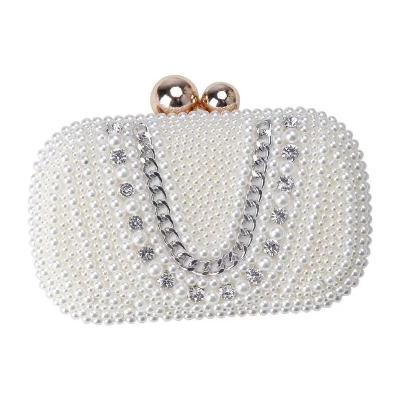 Luxy Moon Beige Design Beaded Wedding Party Clutch