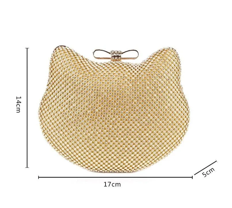 Luxy Moon Diamond Evening Bags Cat Head Rhinestone Clutches