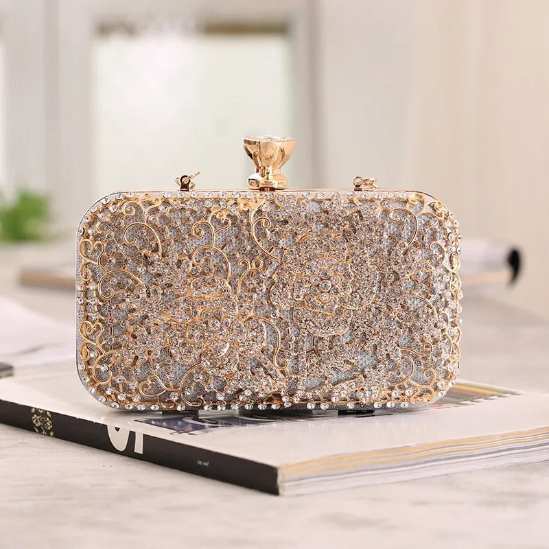 Luxy Moon Diamond Flower Evening Purse Minaudiere Clutch Bag with Handle